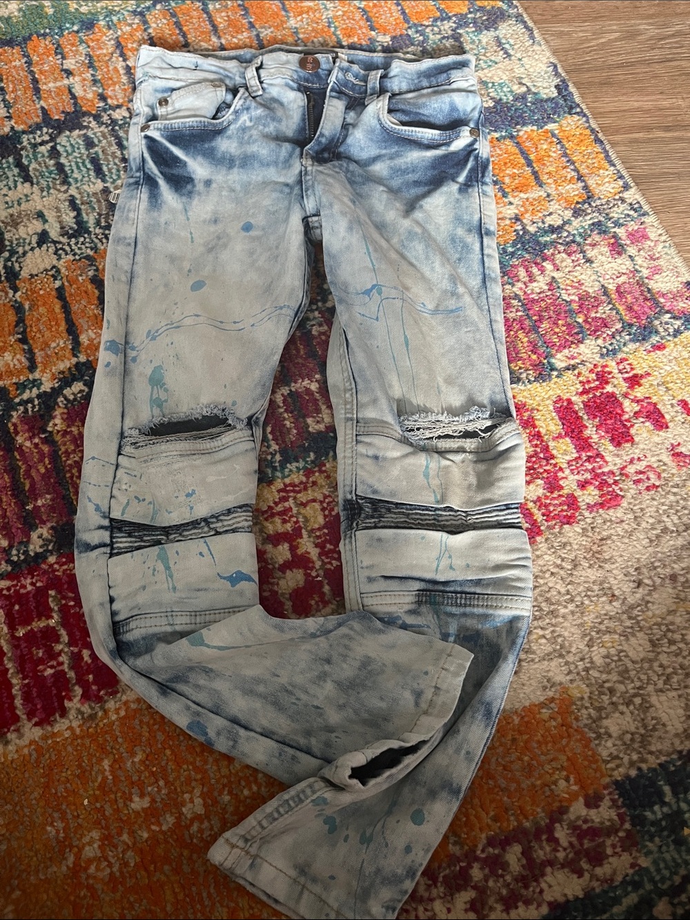 Boys sz 10 Distressed Light Blue Paint-Splatter Jeans